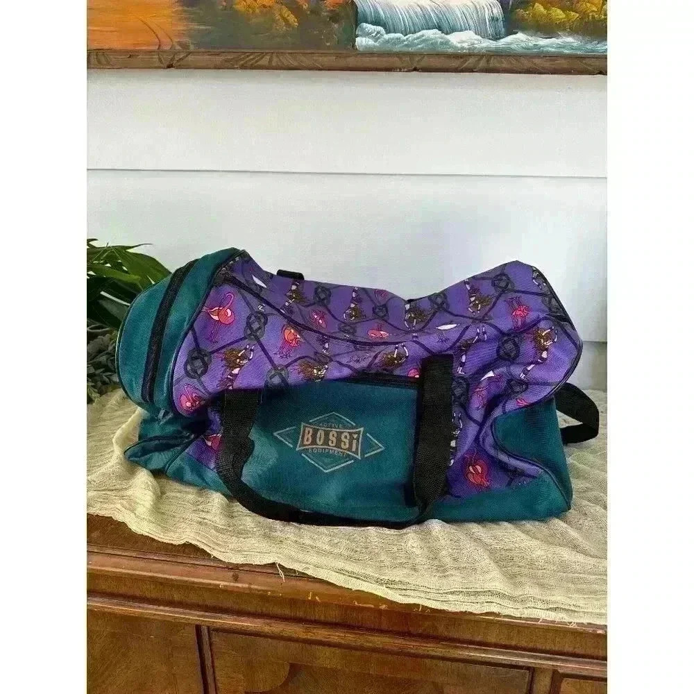 90s Bold Bossi Active Equipment Duffel Bag purple‎ flamingo belly dancer gym y2k